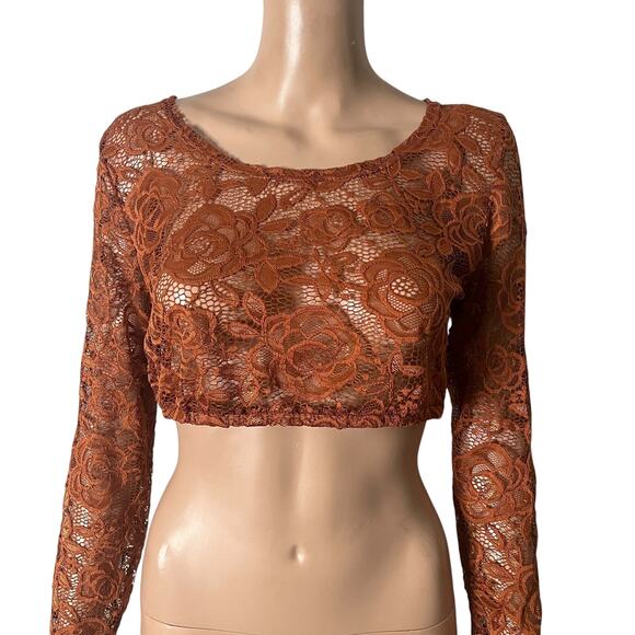 Pretty Angel Crop Top Women's Large/XL Rust Lace Crop Top Long Sleeve - Picture 1 of 12